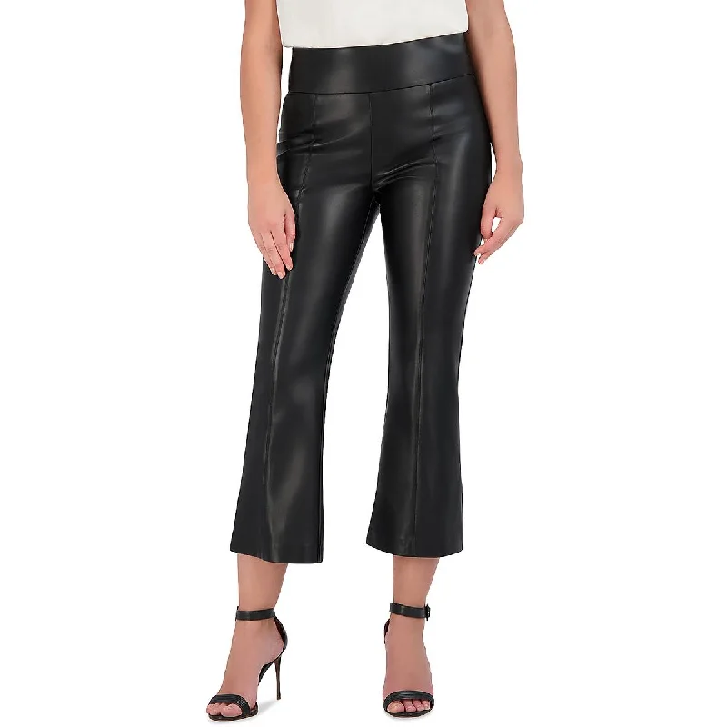 BCBGMAXAZRIA Womens Faux Leather High Rise Flared Pants Casual Skinny Fit Pants