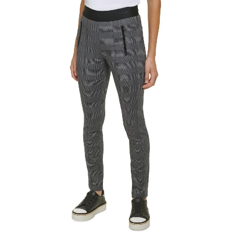 Karl Lagerfeld Paris Womens Houndstooth Pull-On Skinny Pants Stylish Elastic Waist Pants