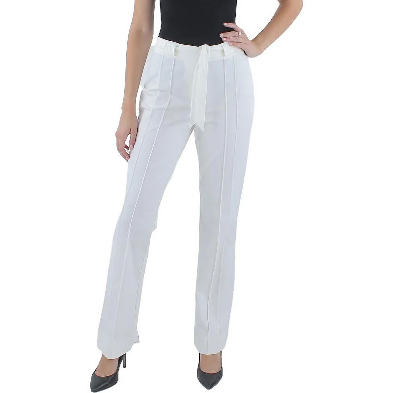 Donna Karan Womens High Rise Pintuck Straight Leg Pants Elegant Silk Pants