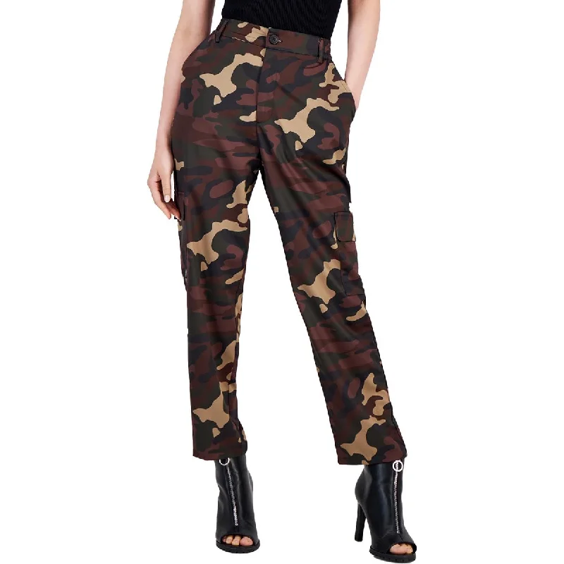 Bar III Womens Satin Mid Rise Cargo Pants Casual Lounge Pants