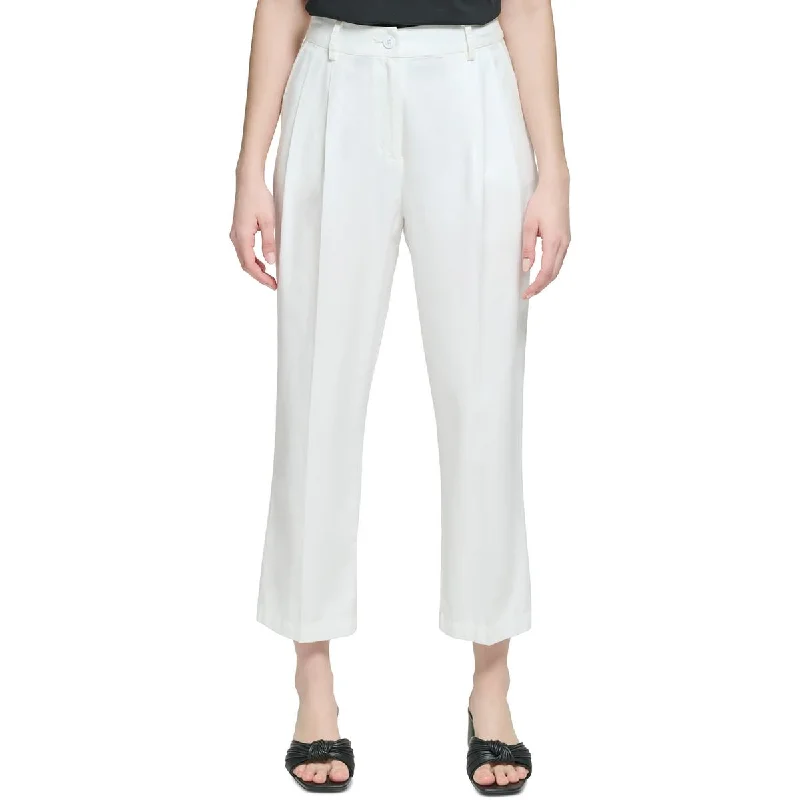 Calvin Klein Womens High Rise Pleated Straight Leg Pants Classic Cropped Pants