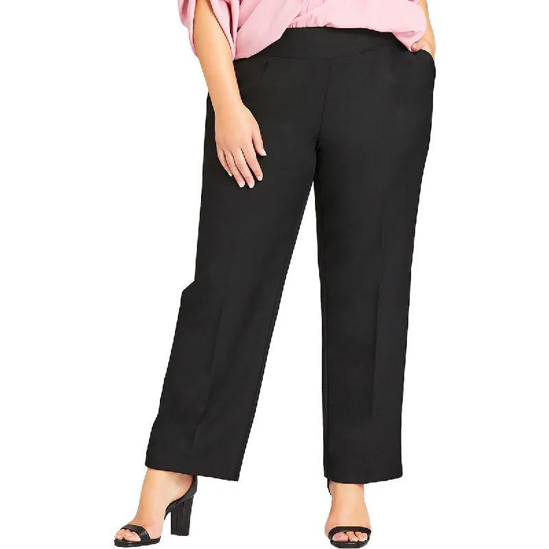 Avenue Womens Plus Mid-Rise Office Straight Leg Pants Comfortable Denim Trousers