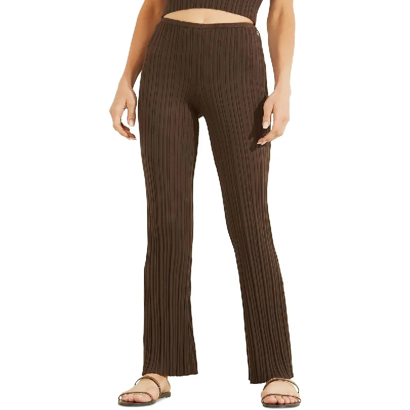 Guess Womens Carmella Ribbed Knit High-Waist Pants Stretch Fit Pants