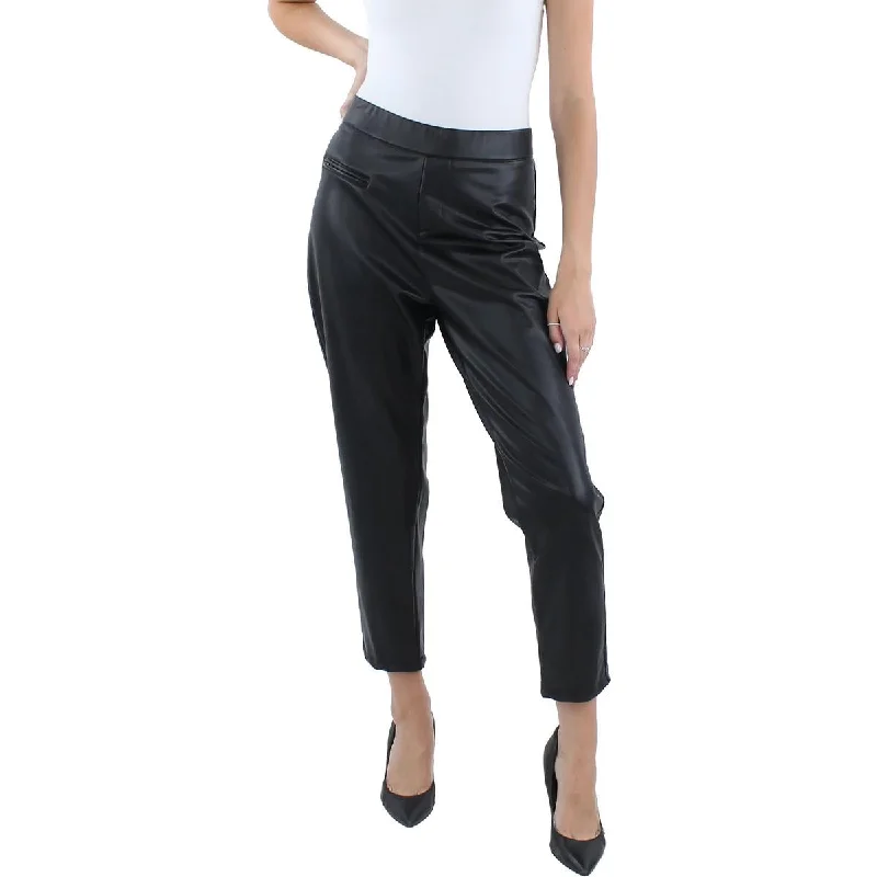 N by Nancy Womens High Rise Faux Leather Ankle Pants Fashionable Button-Up Pants