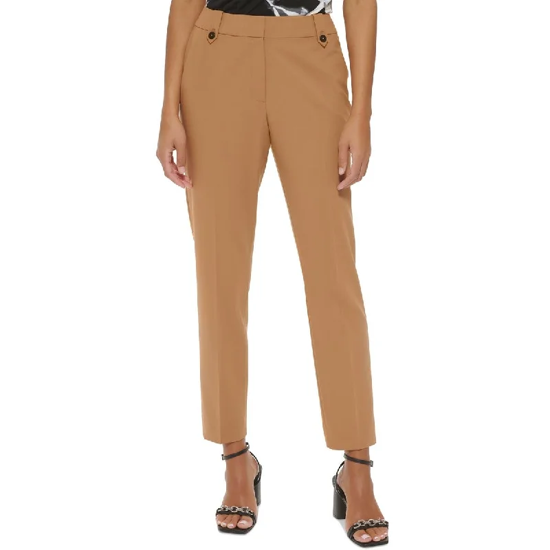 Calvin Klein Womens Solid Knit Straight Leg Pants Fashionable Button-Up Pants