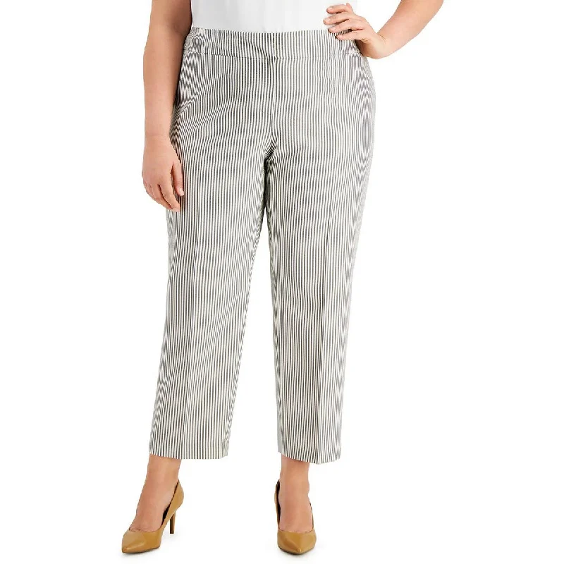 Kasper Womens Plus Striped Slim Fit Ankle Pants Warm Wool Trousers