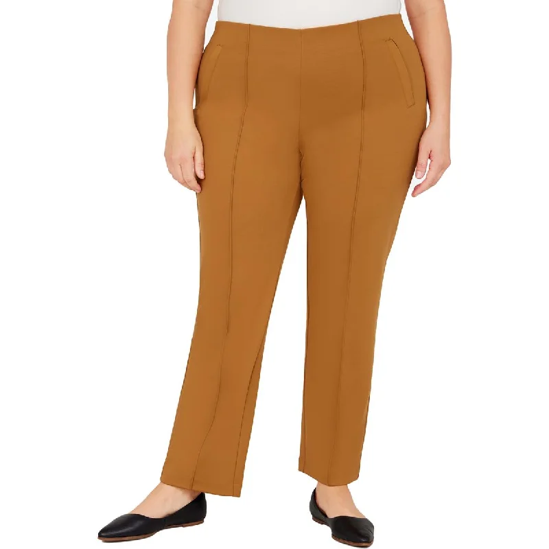 Ruby Rd. Womens Plus Pintuck High Rise Straight Leg Pants Slim-Fit Khaki Pants