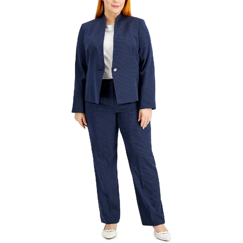 Le Suit Womens Plus Pindot 2 PC Pant Suit Classic Bootcut Trousers