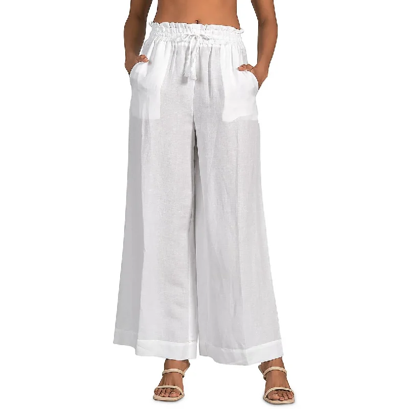 Elan Womens Linen High Rise Wide Leg Pants Elegant Trouser Pants