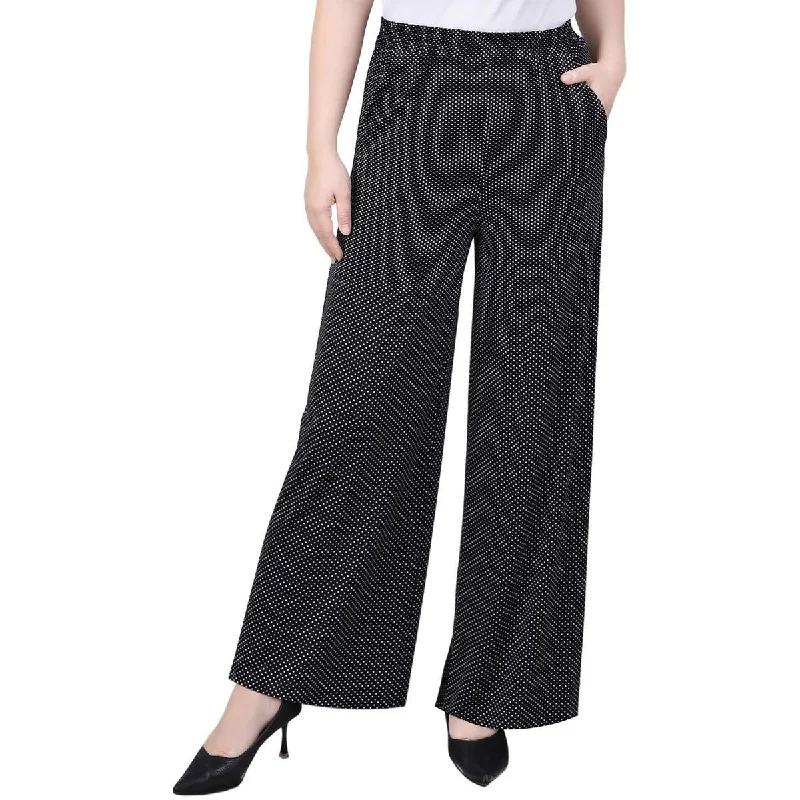 NY Collection Womens Petites Woven  Wide Leg Pants Chic Black Leggings