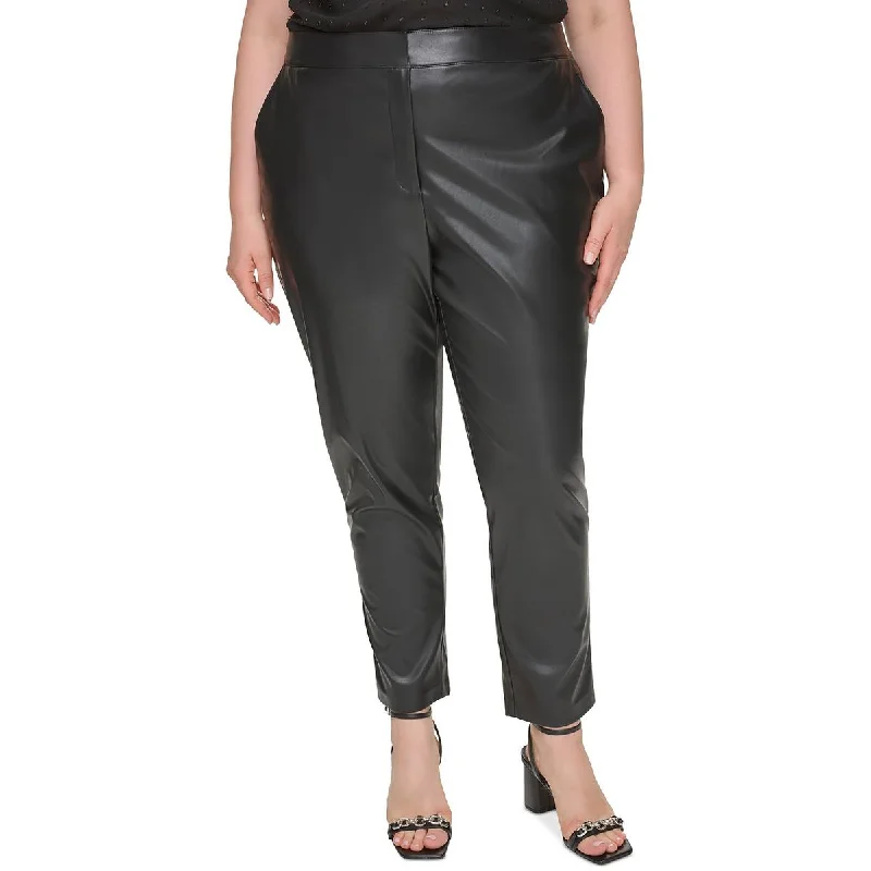 Calvin Klein Womens Plus Faux Leather Office Ankle Pants Formal Dress Pants