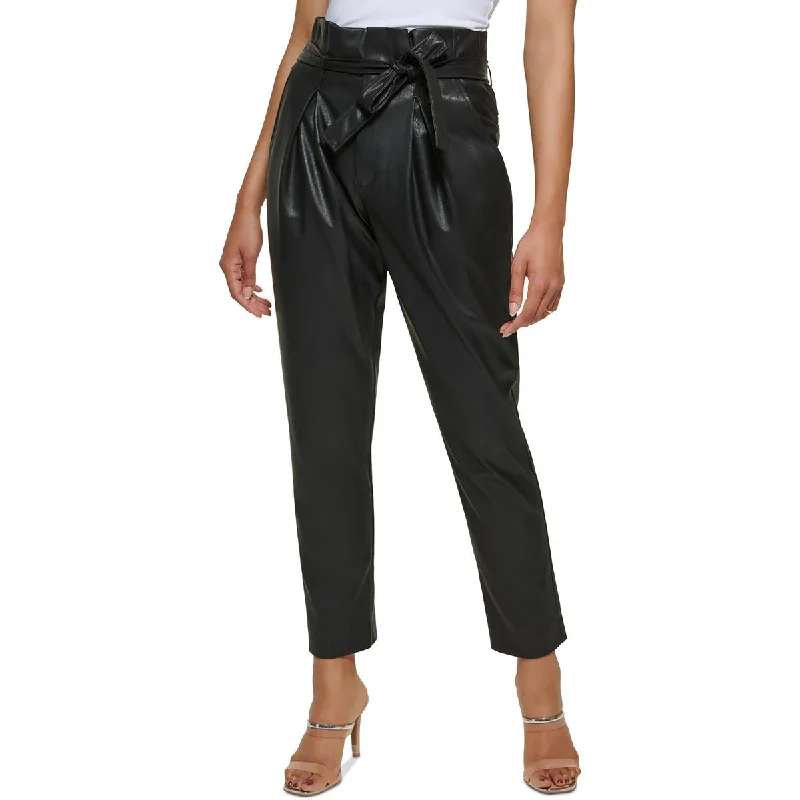 DKNY Womens Faux-Leather High-Rise Ankle Pants Formal Stretch Pants