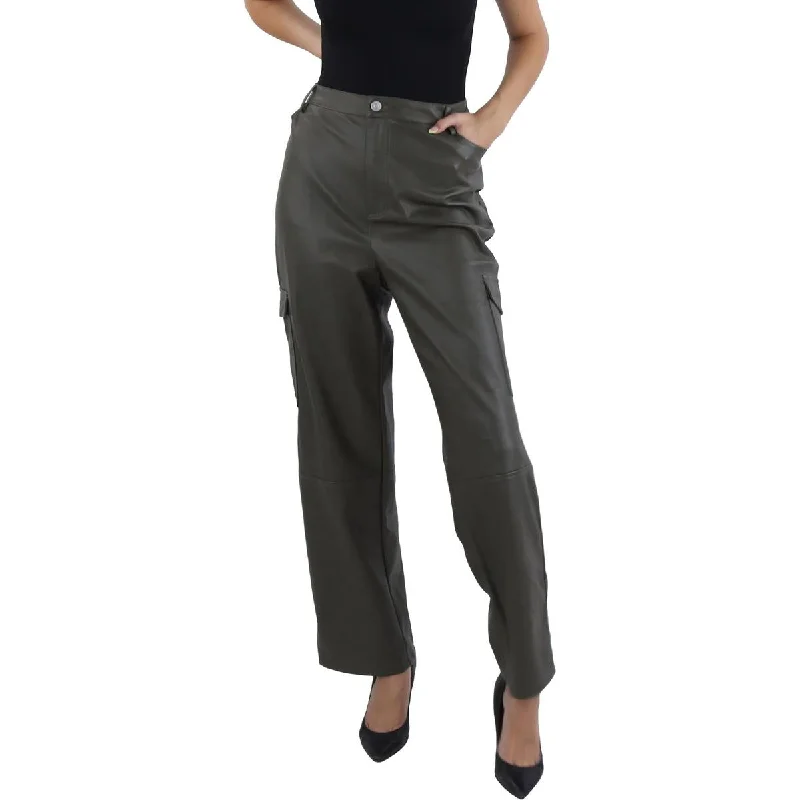 Bagatelle Womens Faux Leather High Rise Cargo Pants Chic Faux Leather Pants