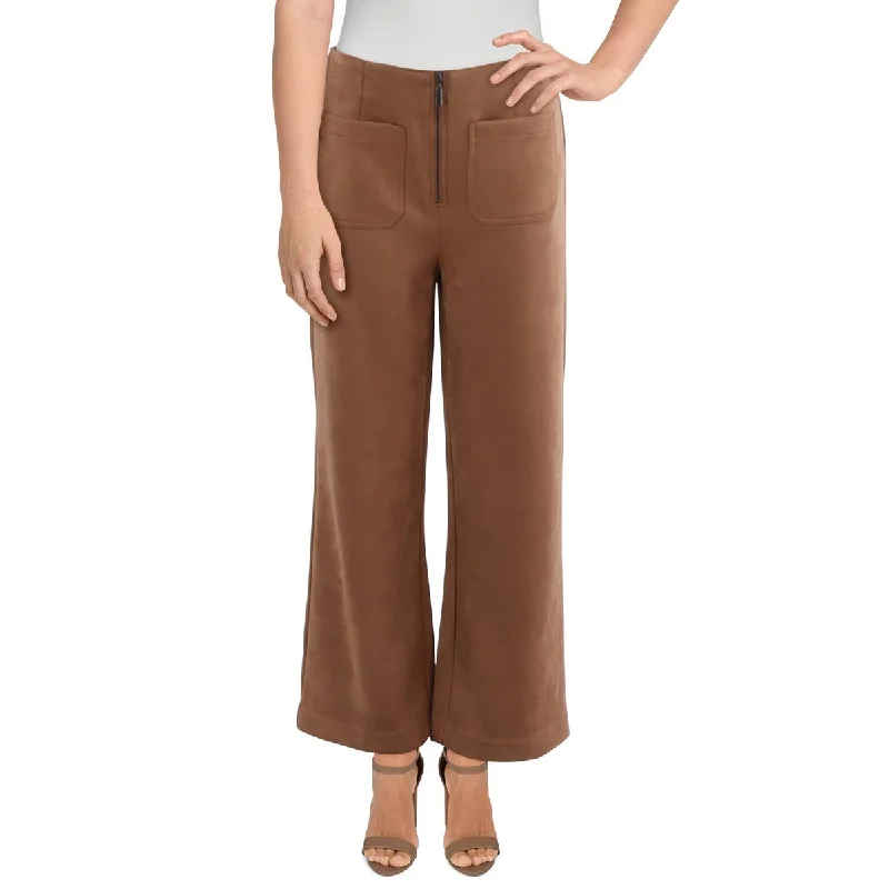 Nicole Miller Womens Faux Suede High Rise Wide Leg Pants Soft Stretch Leggings