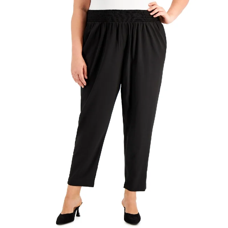 Calvin Klein Womens Plus Smocked Pull On Straight Leg Pants Formal Wide-Leg Pants