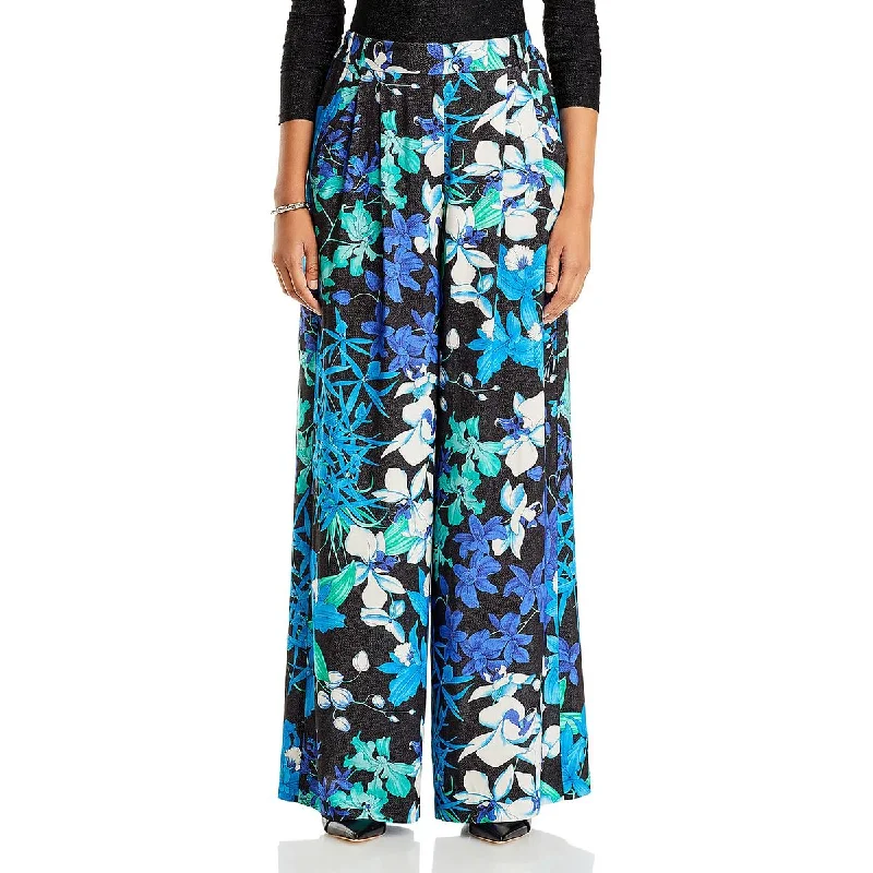 Kobi Halperin Womens Hadley Floral Metallic Wide Leg Pants Fashionable Track Pants