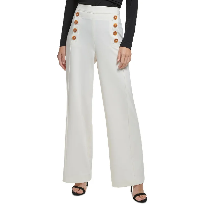 DKNY Womens Embellished Solid Wide Leg Pants Comfortable Jogger Trousers