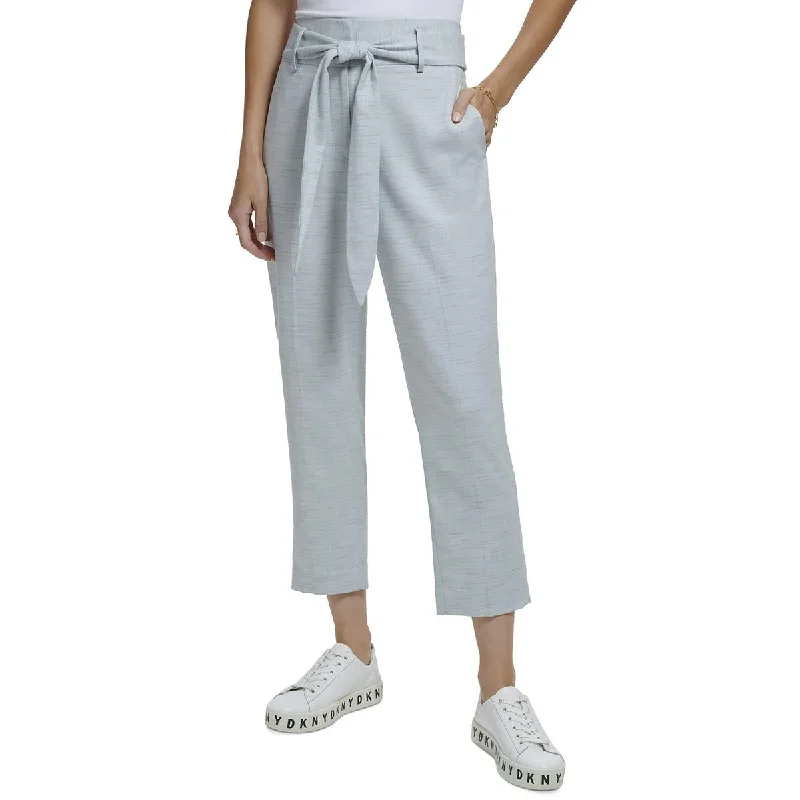 DKNY Womens High Rise Tie Waist Straight Leg Pants Classic Cropped Pants