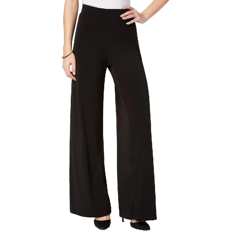 NY Collection Womens Petites Office Mid-Rise Palazzo Pants Trendy Work Pants