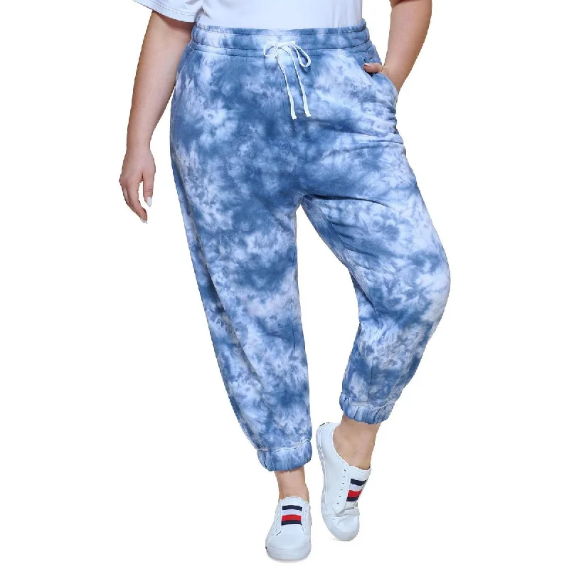 Tommy Hilfiger Sport Womens Plus Logo Tie Dye Jogger Pants Relaxed Casual Leggings