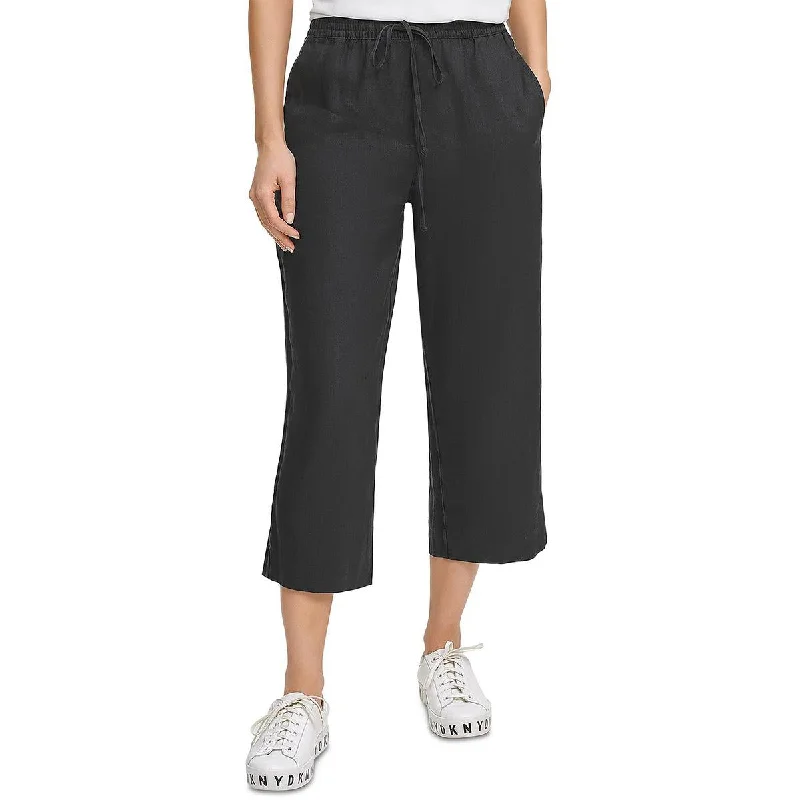 Pure DKNY Womens Linen Pull On Straight Leg Pants Chic Capri Pants