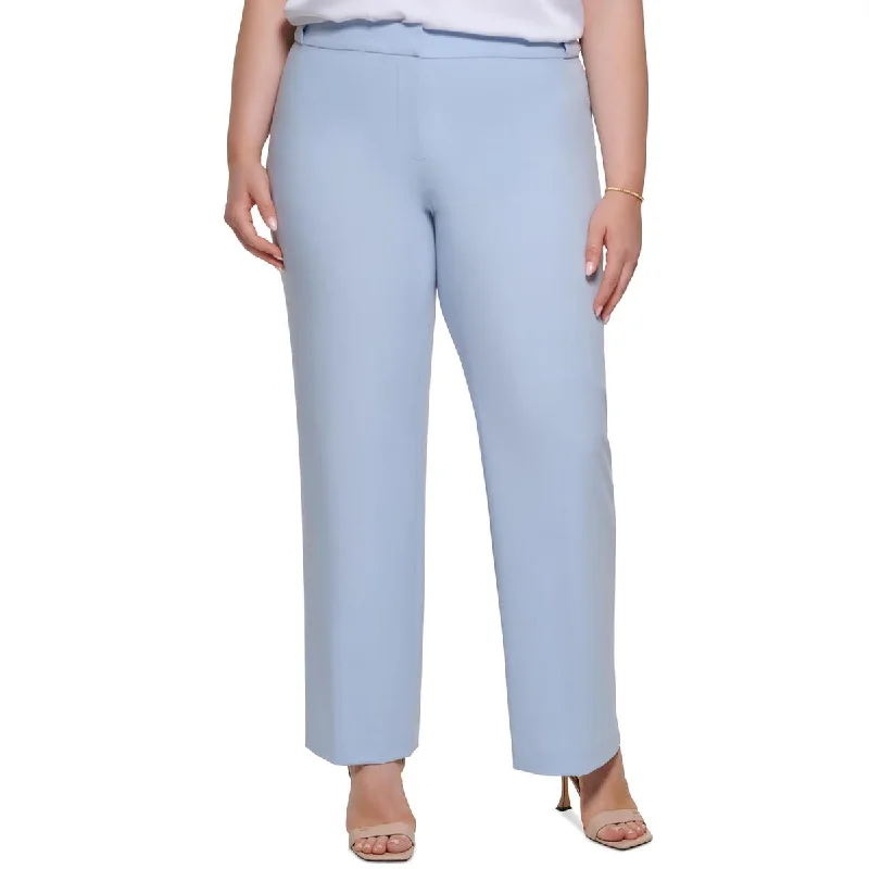 Calvin Klein Womens Plus High Rise Solid Straight Leg Pants Relaxed Lounge Trousers