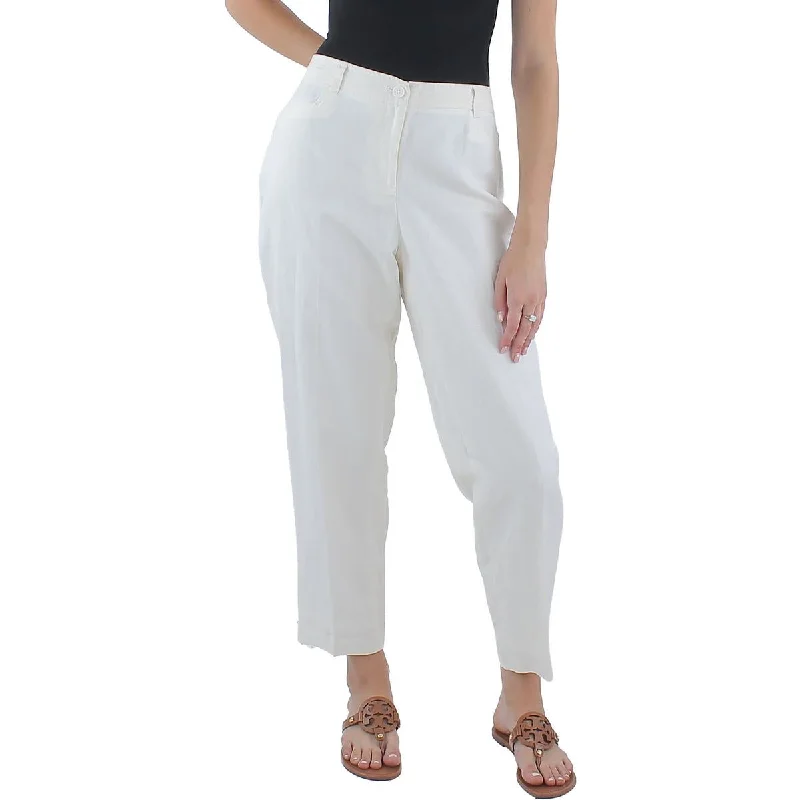 Anne Klein Womens Linen Solid Ankle Pants Cozy Full-Length Pants