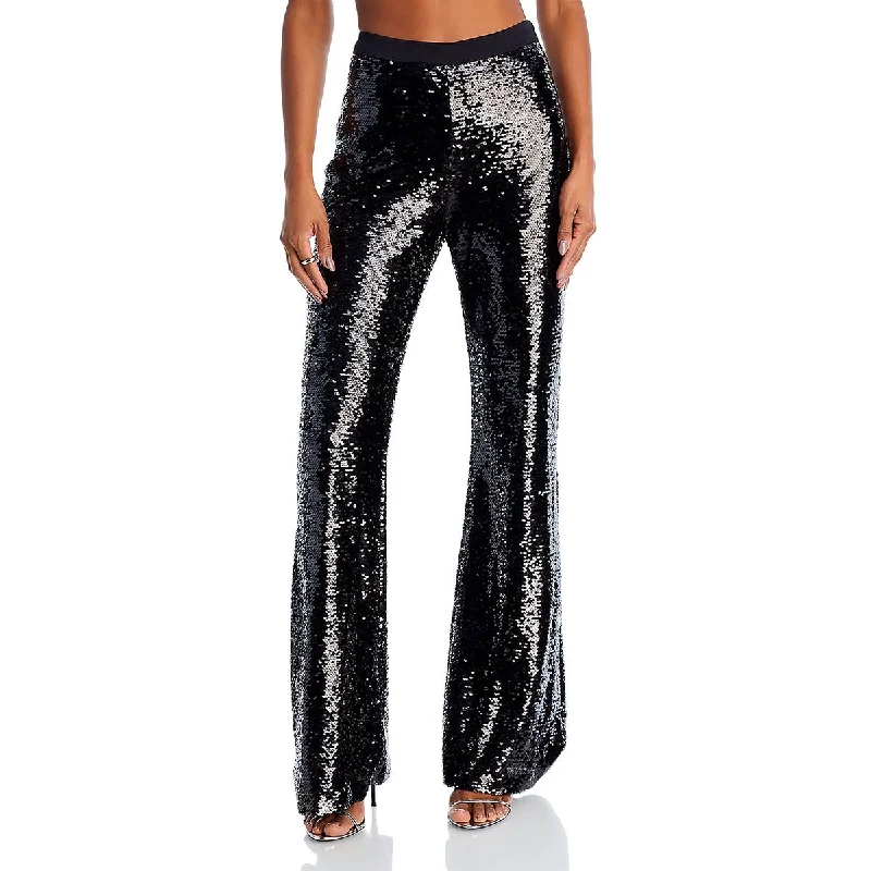 Cinq a Sept Womens Amy Sequin High-Rise Flared Pants Elegant High-Waist Pants