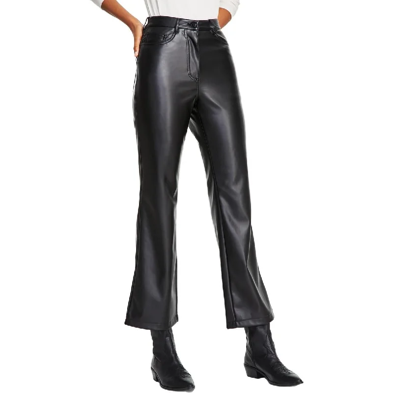 Black Tape_ Womens    Faux Leather Mid Rise Straight Leg Pants Fashionable Track Pants