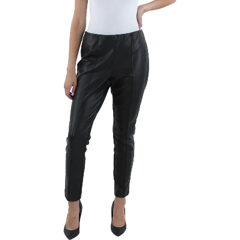 Anne Klein Womens Faux Leather Pull-On Ankle Pants Wide-Legged Palazzos