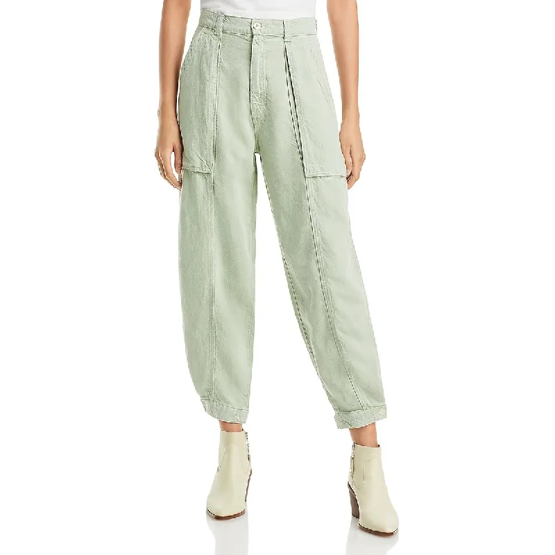 Mother Womens Linen Blend High Rise Ankle Pants Relaxed Lounge Trousers