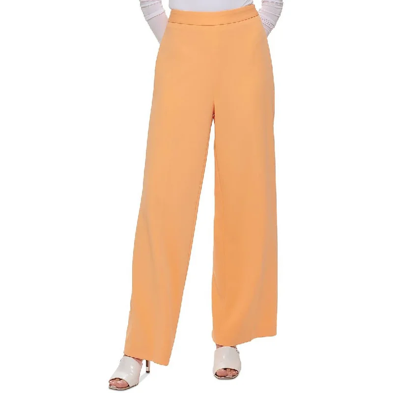 DKNY Womens Side Zip Flat Front Wide Leg Pants Fashionable Sporty Pants