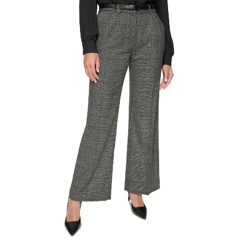 Calvin Klein Womens High Rise Glen Plaid Wide Leg Pants High-Waist Jeans