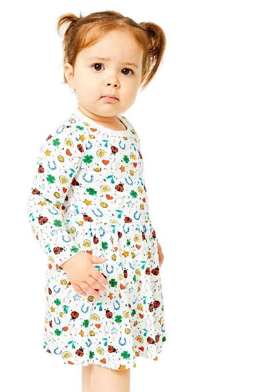 Stretchy Long Sleeve Twirl Dress - Lucky Charms