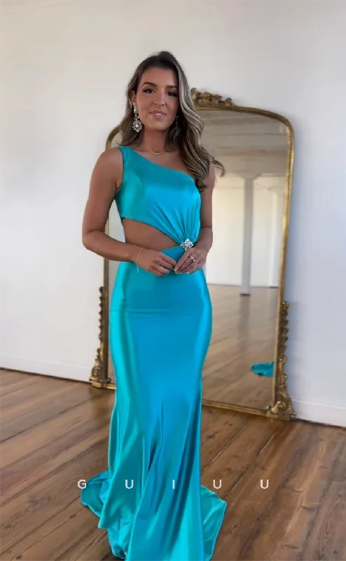 G4413 - Chic & Modren Mermaid One Shoulder Stain Crystal Sleeveless Long Sweep Prom Evening Dress G4413 - Chic & Modren Mermaid One Shoulder Stain Crystal Sleeveless Long Sweep Prom Evening Dress