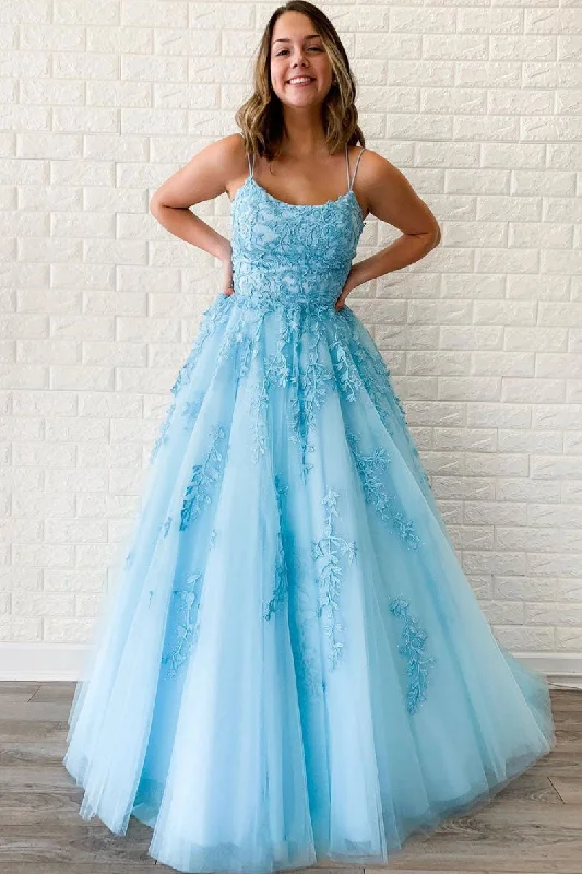 Blue sweetheart lace tulle long prom dress blue lace evening dress