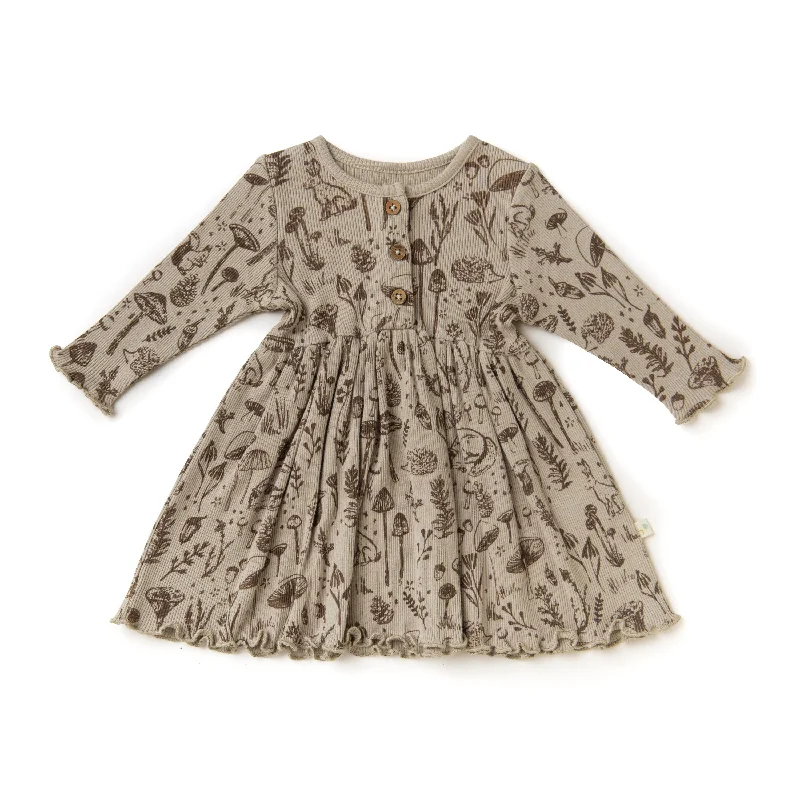 Organic Long Sleeve Twirl Dress - Woodland
