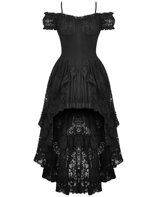 Dark In Love Womens Regency Gothic Lolita Layered Lace Dovetail Dress