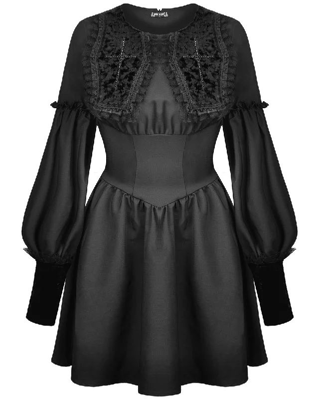 Dark In Love Gothic Velvet Coffin Collar Dress - Black