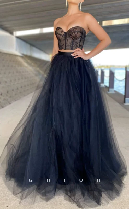 G3296 - Classic & Timeless A-Line Lace Strapless Tulle Long Party Prom Evening Dresses G3296 - Classic & Timeless A-Line Lace Strapless Tulle Long Party Prom Evening Dresses
