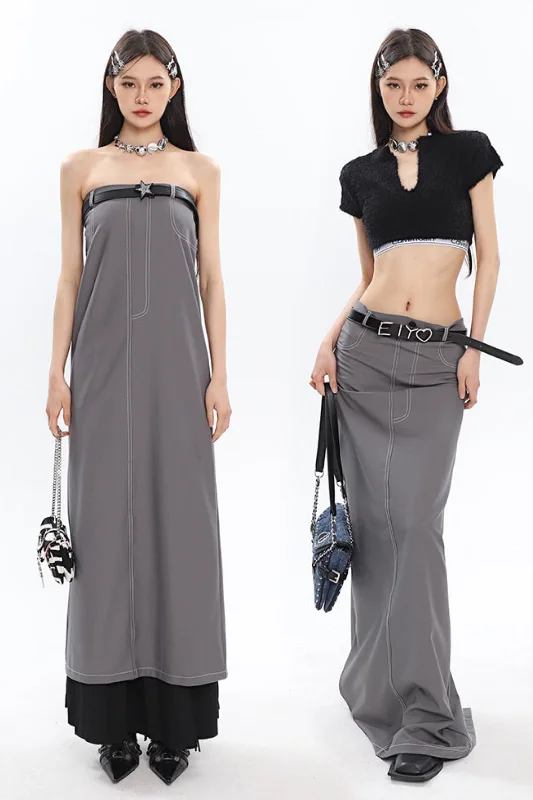 Fiona Solid Color 2 in 1 Long A line Skirt Sleeveless Long Dress