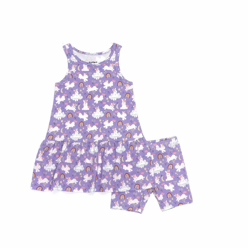 Unicorn Drop Waist Dress With Biker Shorts