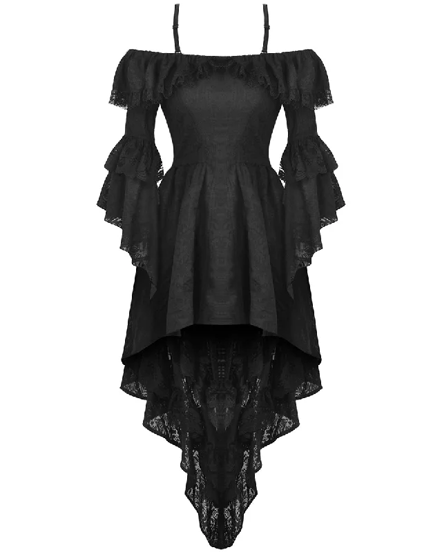 Dark In Love Womens Regency Gothic Princess Sleeve Off Shoulder High Low Dress