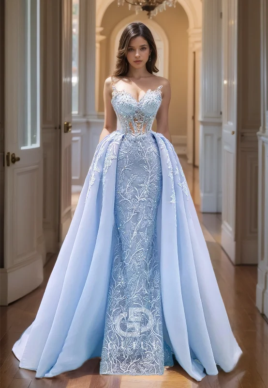 G2797 - Elegant & Luxurious A-Line Strapless Lace Applique Long Prom Evening Dress