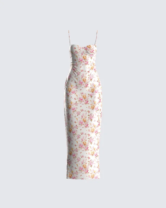 Maelle Ivory Flower Print Dress