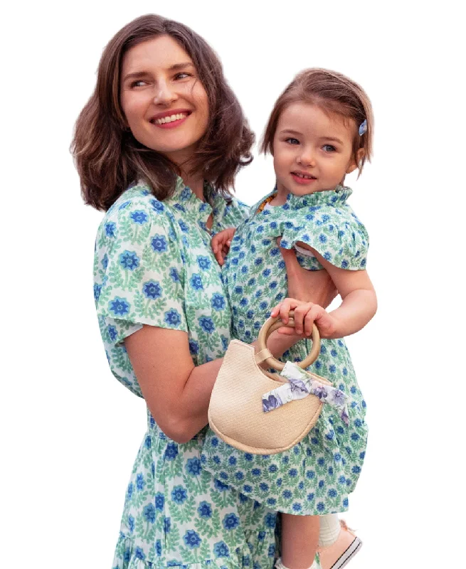 Mini O&i Ella Dress White And Green Azalea