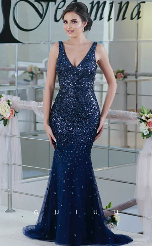 G3955 -Mermaid Low V Neck Straps Sleeveless Fully Sequined Tulle Long Prom Evening Dress G3955 -Mermaid Low V Neck Straps Sleeveless Fully Sequined Tulle Long Prom Evening Dress