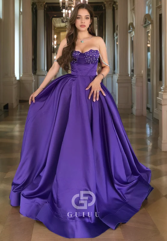G3297 - Chic & Modern A-Line Beaded Off-Shoulder Purple Party Prom Evening Dresses