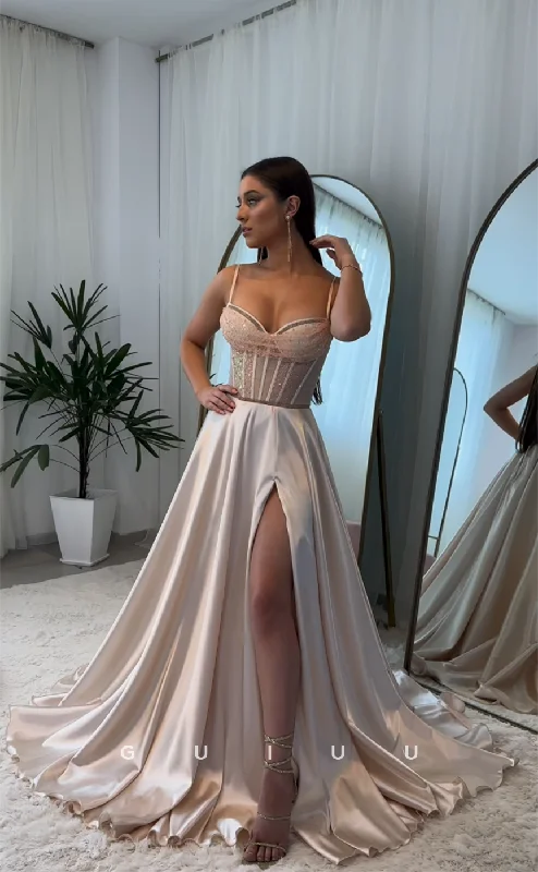 G4411 - Classic&Modern A-Line Stain Strapless Straps Pleats Formal Prom Evening Dress with Slit G4411 - Classic&Modern A-Line Stain Strapless Straps Pleats Formal Prom Evening Dress with Slit