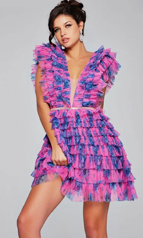 Jovani 50069 - Ruffled Floral Print Cocktail Dress